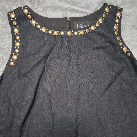 Relativity size 16W Black Sleeveless Linen Dress Embellished Studded Linen - Picture 4 of 9